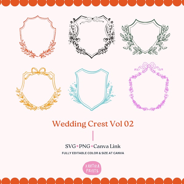 Wedding Crest Clip Art Illustration Bundle SVG PNG - Hand Drawn Whimsical Crest For Wedding Invitation, Bridal and Baby Shower Artwork Icon