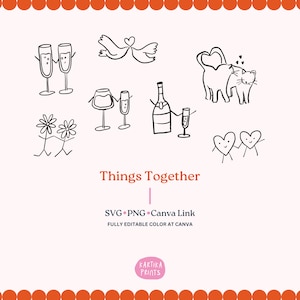 結婚式招待状用のかわいいイラスト SVG PNG、手描き結婚式招待状アイコン クリップ アート、リハーサル カードの気まぐれでユニークな