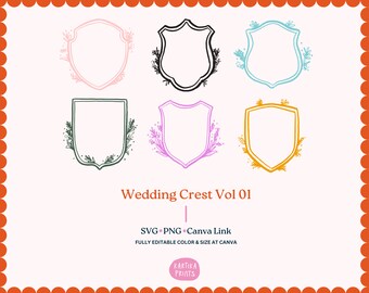 Hand-Drawn Wedding Crest Illustration Bundle: Floral SVG, PNG, Canva Editable (Digital Download)
