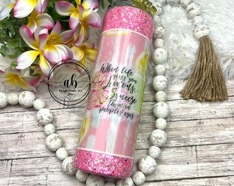 30oz Skinny Straight | Pink and Yellow | When life gives you Lemons | Permanent Ice topper