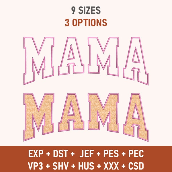 Mama Sport Applique Embroidery Design, Curved Mama Machine Embroidery, Mama Applique Embroidery, Mama, Instant Download, Embroidery Files