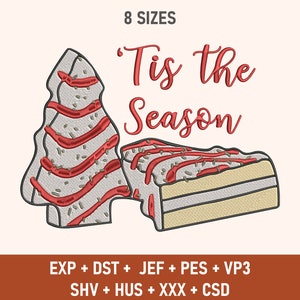 Tis The Season Christmas Cake Embroidery File, Christmas Embroidery Design, Christmas Gift, Mery Christmas, Digital File, Embroidery Design