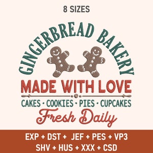 Gingerbread Bakery Embroidery Design, Christmas Embroidery Designs,  Embroidered Gingerbread Men, Gift for Baker, Christmas Embroidery File