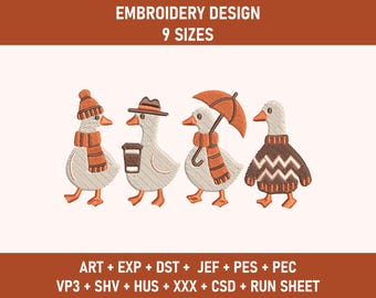 Fall Goose Embroidery Design, Cozy Silly Goose Embroidery, Autumn Goose Embroidery, Cute Autumn Animal Embroidery Design, Fall Embroidery