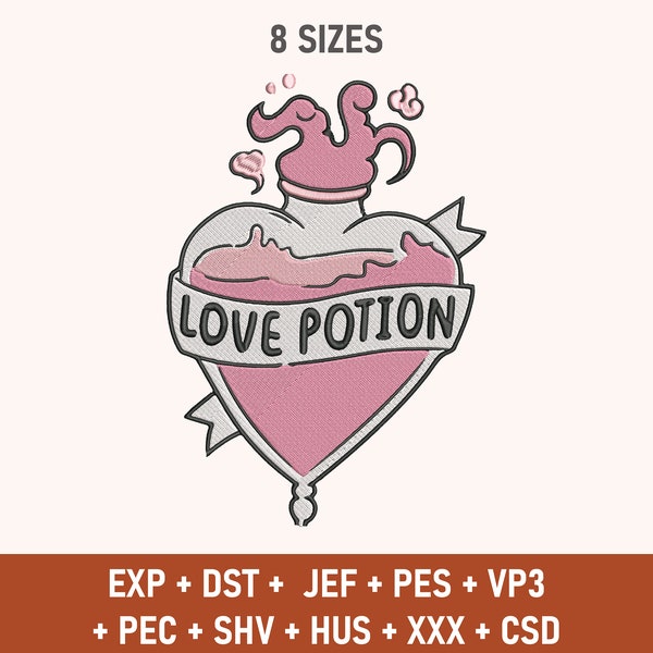 Love Potion Digital Machine Embroidery Design, Kisses Hugs Love Design, XOXO Embroidery PES, Valentine's Embroidery Design, Digital Download