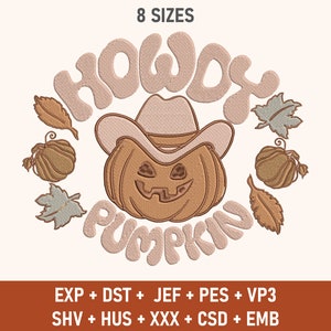 Pumpkin Embroidery Design, Howdy Pumpkin Western Halloween Embroidery Design, Embroidery, Halloween Embroidery Design, Digital Download
