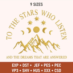 Velaris Stickdatei, To The Stars Who Lausch und Die Träume die Beantwortet werden, Acotar Stickdatei, Buchliebhaber, Stickdatei