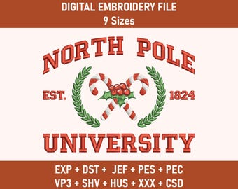 North Pole University Embroidery, North Pole Embroidery, Christmas Embroidery, North Pole University Embroidered Design, Christmas Candy