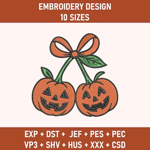 Pumpkin Cherries Embroidery Design, Halloween Pumpkin Embroidery, Fall Pumpkin Embroidery, Pumpkin Cheeries Coquette Embroidery, Pumpkin Bow