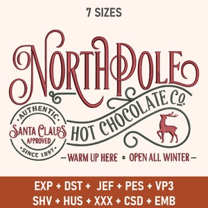 North Pole Hot Chocolate Embroidery, Christmas Embroidery Design, North Pole, Santa Claus Approved Embroidery, PES File, Embroidery Design