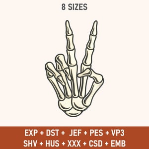 Skeleton Peace Hand, Skeleton Peace Sign, Skeleton Hand Embroidery Design, Finger Embroidery Bones Of Human Body, Digital Instant Download