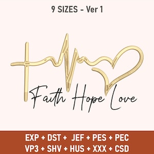 Hearts Embroidery Design, Faith Hope Love Embroidery Design, Machine Embroidery Faith Hope Love, Heart Embroidery Design, Multiple Sizes