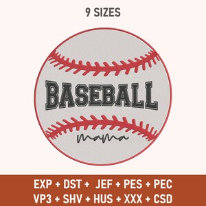 Baseball Mama Embroidery Design, Mama Machine Embroidery, Baseball Mama Embroidered, Mother&#39;s Day Gift, Embroidery Files, Digital Download