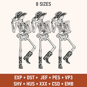 Dancing Skeletons Embroidery Design, Halloween Howdy Cowboy Skeleton Embroidery, Boot Scootin Spooky Embroidery Design, Embroidery Pattern