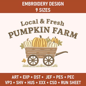 Herbst Bauernhof Frische Kürbisse Stickdatei, Retro Herbst Stickerei, Herbst Kürbisse Stickerei, Kürbis PES, Halloween Designs, Herbst Stickerei