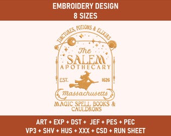 Die Apotheker Salem Stickerei, Salem Hexe Stickerei, Salem, Halloween Geschenke, Halloween Hexen, Halloween Stickerei, Stickdatei