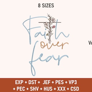 Faith Over Fear Digital Machine Embroidery Design, Faith Christian Embroidery, Religious Embroidery, Catholic Embroidery, Embroidery Design