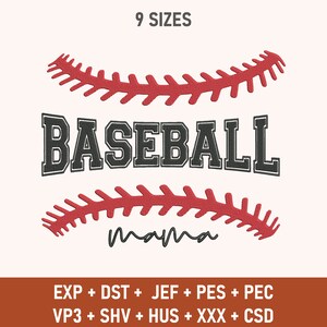 Baseball Mama Machine Embroidery Design, Mama Embroidery, Baseball Mama Embroidered, Mother&#39;s Day Gift, Embroidery Files, Digital Download