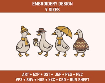 Fall Goose Embroidery Design, Funny Cozy Goose Embroidery, Autumn Goose Embroidery, Cute Autumn Animal Embroidery Design, Fall Embroidery