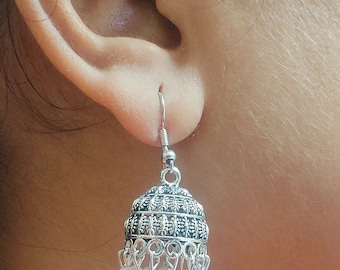 Oxidized Silver Plated White Beads Jhumka/ Jhumki/ Ethnic Earrings Set for Girls and Women