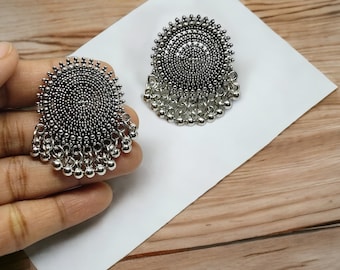 Trendy Oxidized Silver Plated Jhumka Earrings - Unique Ethnic Jewelry for Women