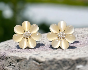 Sunflower Design Stud Monalisa Stone Earrings, Girls and Women Party Wear Earrings, Anniversary Earrings, Gift Items, Size 2.7 cm