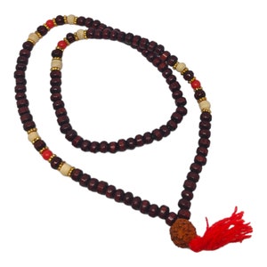 Sandalwood Mala Necklace 8mm 108 knotted sandalwood with Rudrakash - Wood bead necklace Sandalwood rosary Hindu Buddhist Tibetan prayer bead