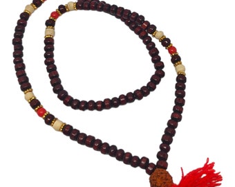 Sandalwood Mala Necklace: 108 Knotted Wood Beads, Hindu Buddhist Rosary