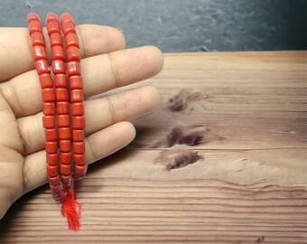 Red Coral 108 Bead Mala Necklace: Hand Knotted Japa Meditation Beads
