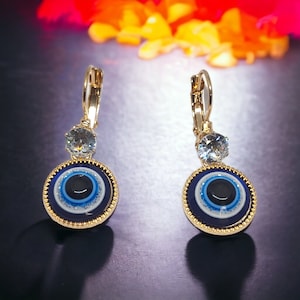Evil Eye Dangle Earrings - IRIS Huggie Hoop Earrings - Evil Eye Earrings, Dainty Eye Earrings, Protection Jewellery, Gift for Her.