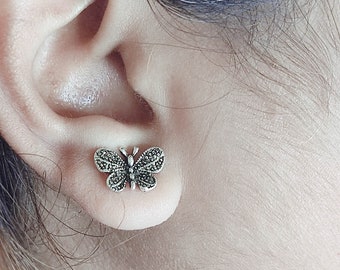 Dainty Sterling Silver Butterfly Stud Earrings - 8mm