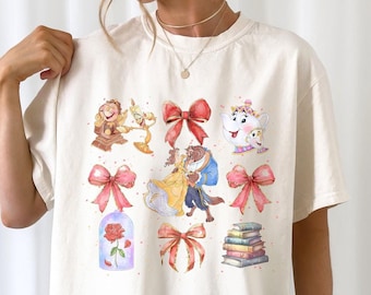 Beauty and the Beast Watercolor Coquette Bow Shirts, Belle Princess Book Shirt, Magic Kingdom, Family Trip Gifts