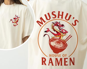 Dubbelzijdig Mushu's House Of Ramen, retro shirt van Mulan Mushu draken, shirt familievakantie