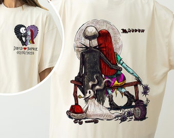 2 Sided Jack Sally Custom Shirt Nightmare Christmas Shirt, Personalized Couples Gift, Honeymoon Shirt for Mr Mrs
