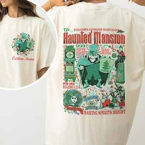2-Sided Vintage The Haunted Mansion Christmas shirt, Making Spirits Bright Hatbox Hitchhiking Ghosts Shirt