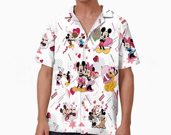 Mickey Minnie Valentine Shirt, Disney Valentine's Day Hawaiian Shirt, Disney Couple Button Up Shirt, Disneyland Magic Kingdom Shirts