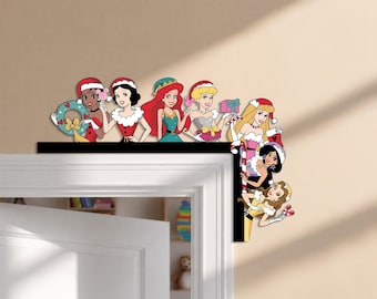 Disney Princess Christmas Door Corner Sign, Holiday Wooden Door Topper, Girls Room Christmas Decor