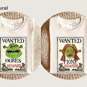 Funny Shrek and Fiona Wanted Ogres Reward Shirt, Halloween Costume Shirt, Shrek Cake Topper, Gift For Couple