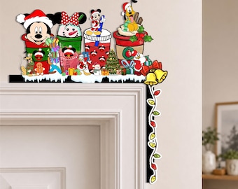 Disney Mickey Mouse Christmas Door Corner Sign, Holiday Wooden Door Topper, Disney Christmas Home Decor