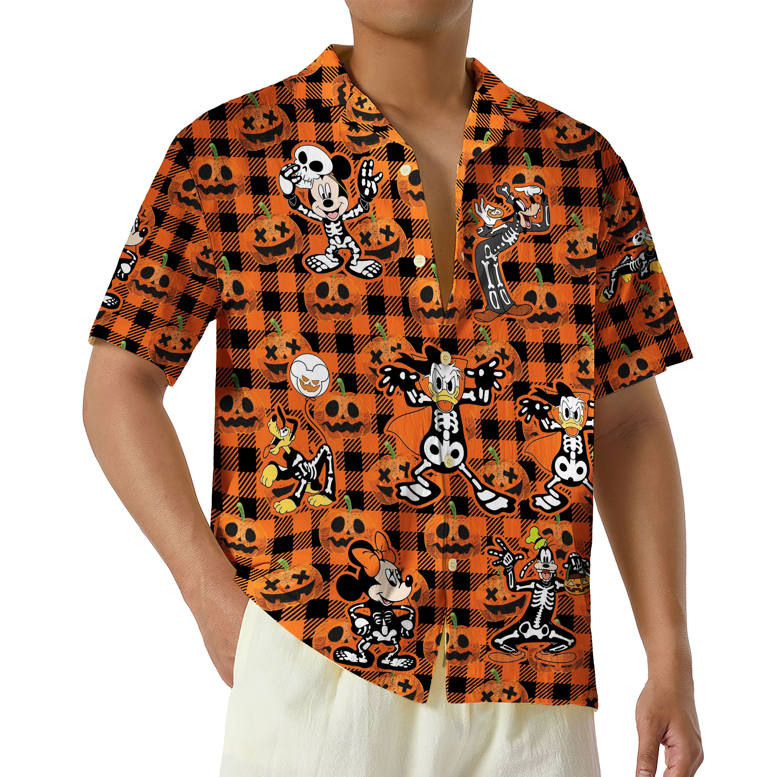 Discover Pumpkin Buffalo Plaid Disney Hawaiian Shirt, Skeleton Mickey and Friends Rad Tech Hawaii Shirt, Halloween Party 2023 Button Shirt