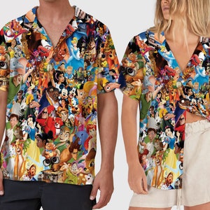 Vintage All Characters Aloha Beach Shirt, Characters Button Up Shirt Holiday, Cartoon Shirt Gift, Princess Movie 3D All Over Print Shirt