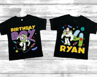 Maglietta di compleanno personalizzata di Buzz Lightyear, maglietta per festeggiare il compleanno di Toy Story, maglietta di compleanno di Toy Story, maglietta per festa di compleanno