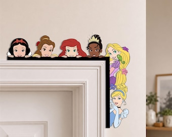 Disney Princess Door Corner Sign, Peeking Wooden Door Topper, Girls Room Decor, Princess Birthday Gift