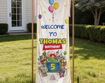 Toy Story Birthday Banner, Personalized Kids Party Welcome Sign, Custom Name and Age Birthday Backdrop