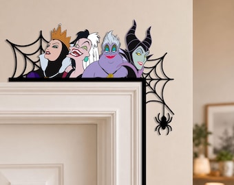 Disney Villains Halloween Door Corner Sign, Maleficent Ursula Cruella Evil Queen Wooden Door Topper, Spooky Decor