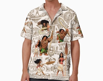 Moana Hawaiian Shirt Hawaiian Princess Beach Shirt, Family Trip Button Up Shirt, Moana Summer Vacation Shirt, Birthday Party Gift Shirt