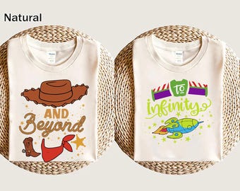 Koszulka dla pary „Toy Story: To Infinity And Beyond”, koszulka „Toy Story: Buzz and Jessie”, pasująca koszulka dla pary