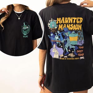 Chemise recto-verso de manoir hanté, chemise d&#39;Halloween de mortels idiots de bienvenue de fantôme faisant de l&#39;auto-stop, fête d&#39;Halloween de maison hantée