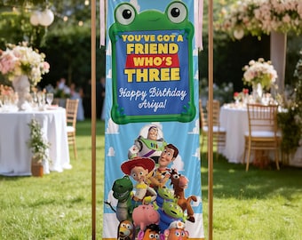 Toy Story Birthday Fabric Banner, You’ve Got a Friend Who’s Three Party Backdrop, Kids Welcome Sign