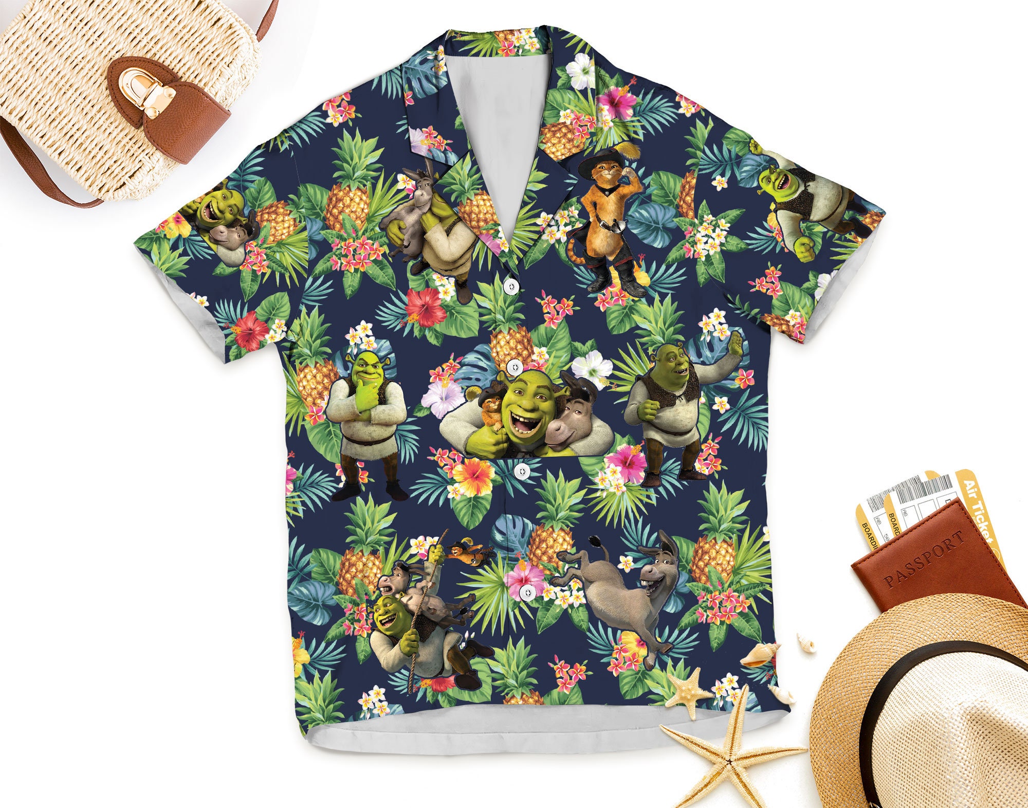 Shrek Button Disney Shrek Hawaiian Pineapple Shirt, Beware Ogre Aloha Vacation Shirt ...